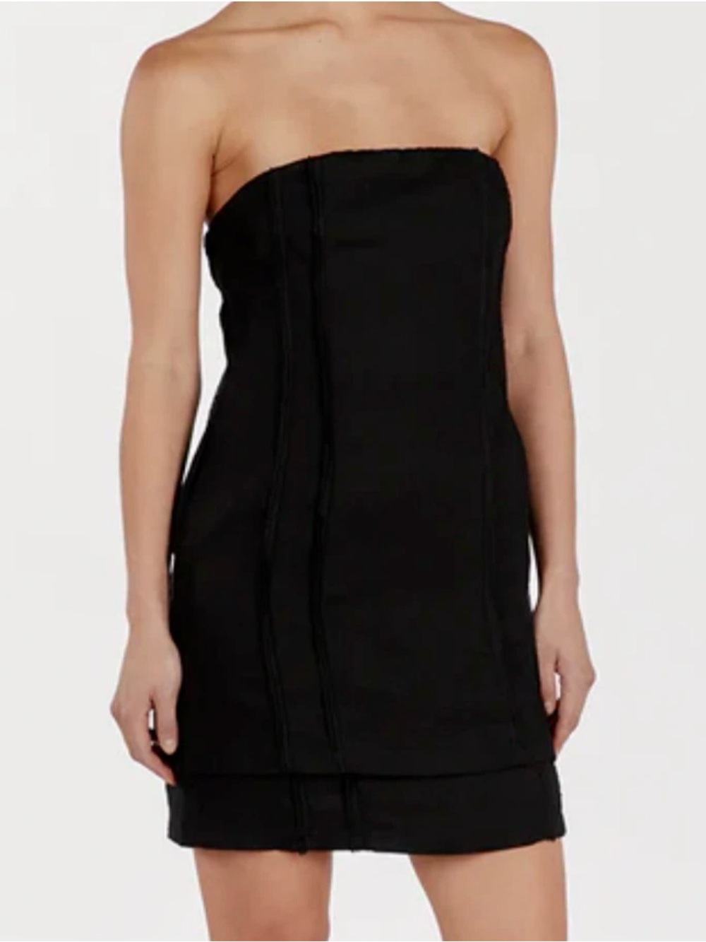 DISSH Black Strapless Mini Dress with Panel Details